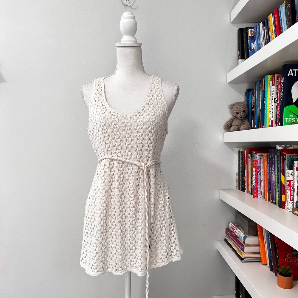 Motherhood Maternity Cream Crochet Knit Tank Dress